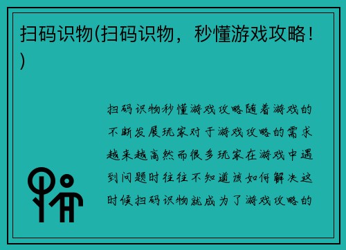 扫码识物(扫码识物，秒懂游戏攻略！)